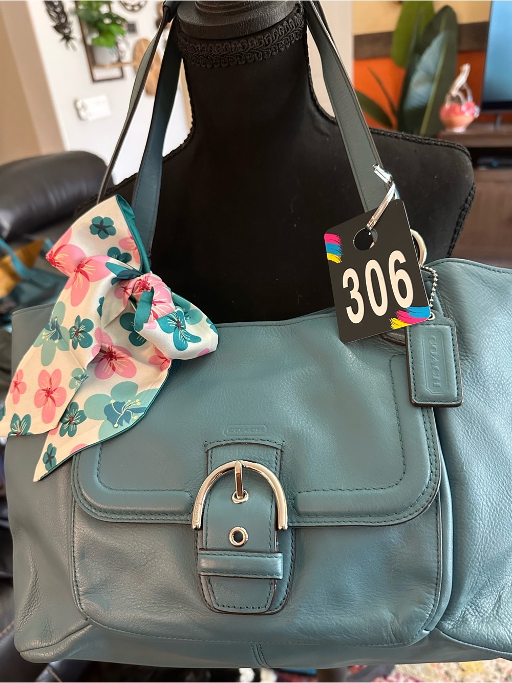 Coach #306 SoHo Campbell Belle  Teal Leather Carryall